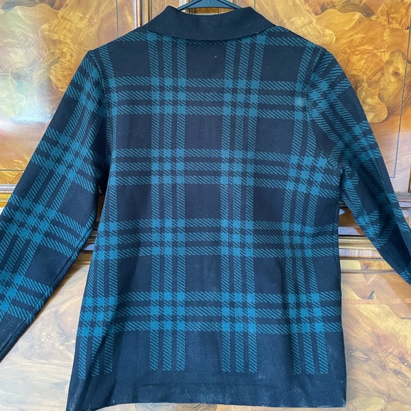 Anne Klein BLACK/TREELINE green & black patterned sweater - Picture 2 of 3